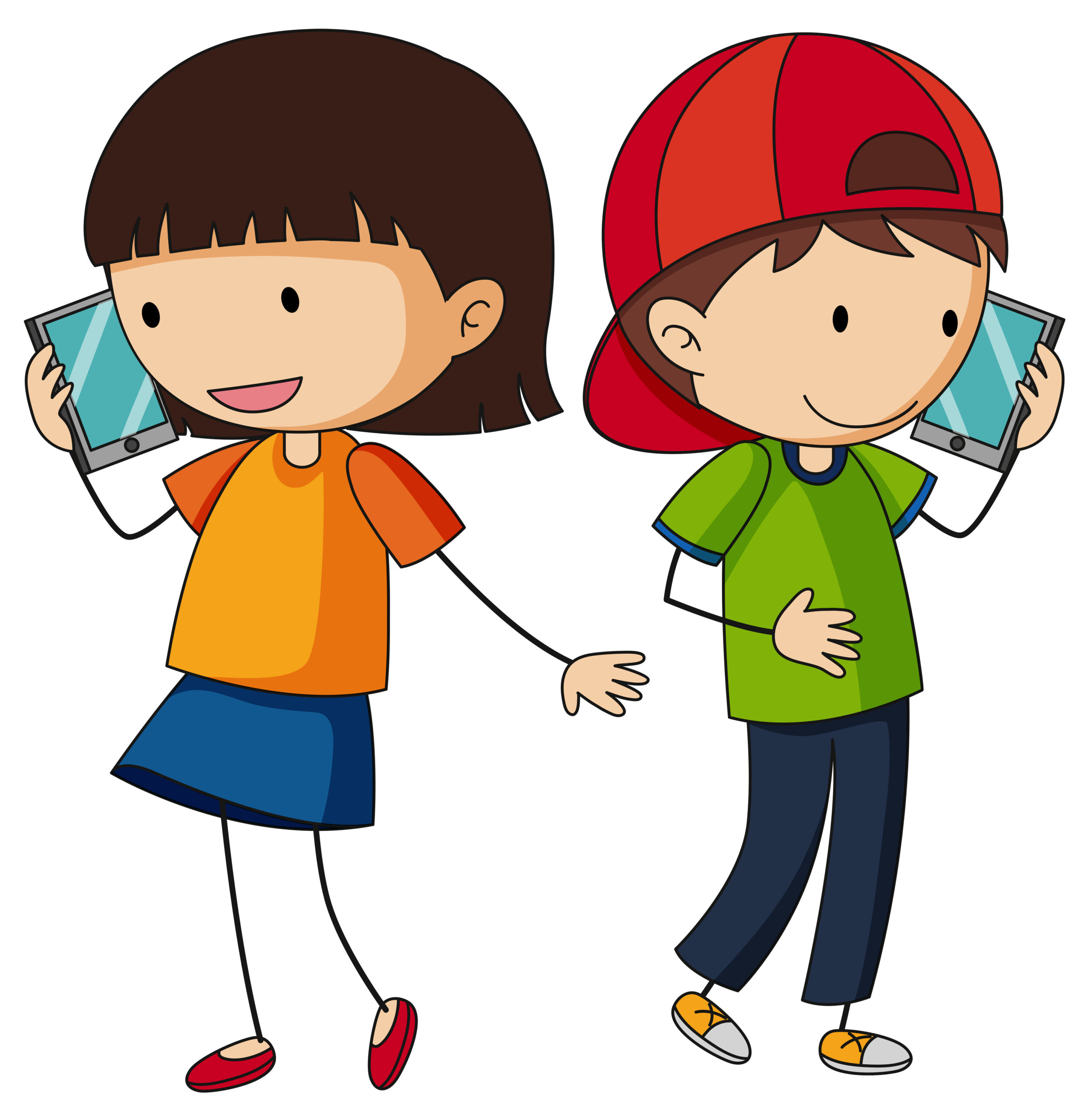 Boy and girl talking on cellphone illustration